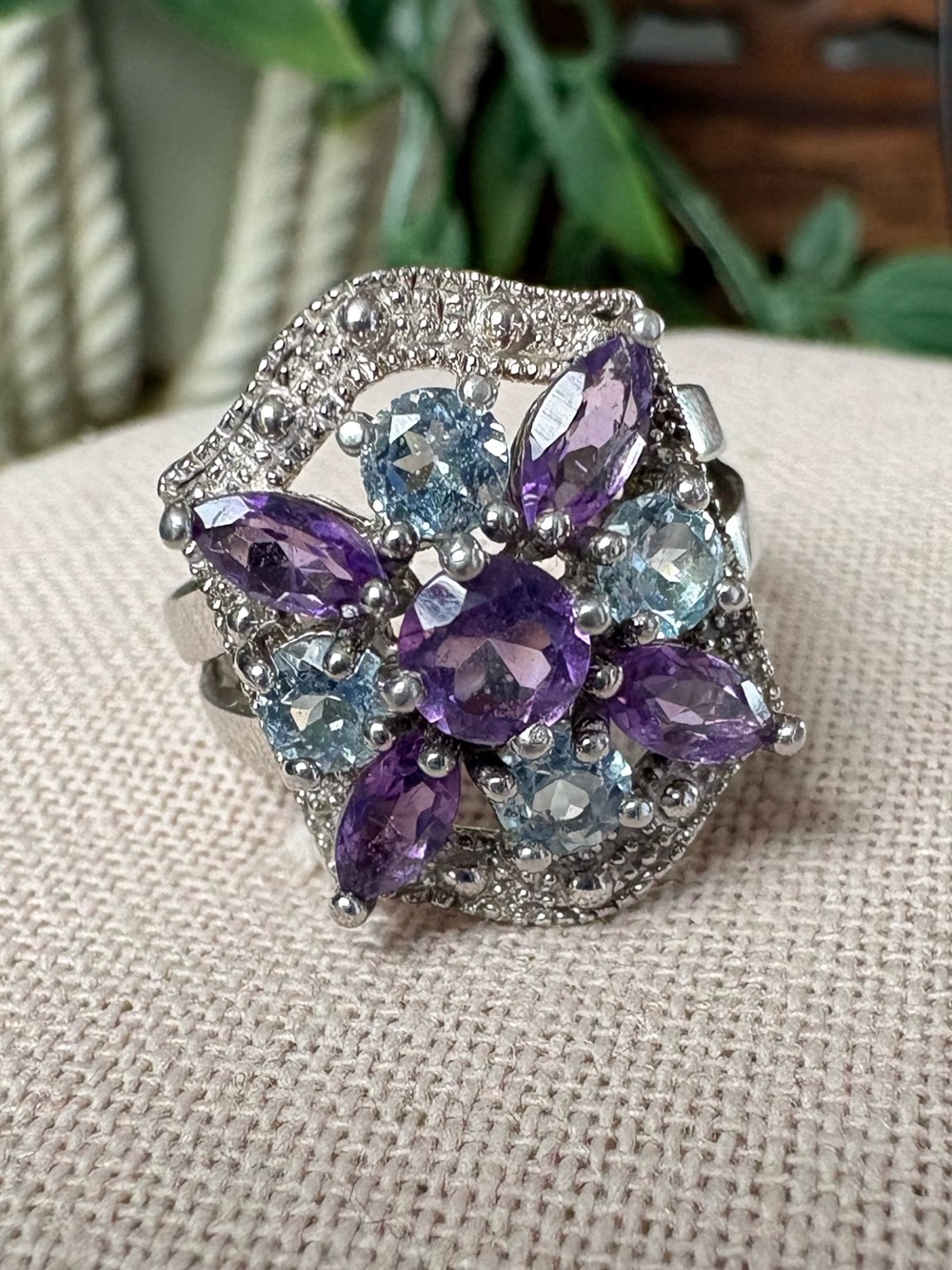 Thailand 925 Amethyst and Topaz Ring Size 7